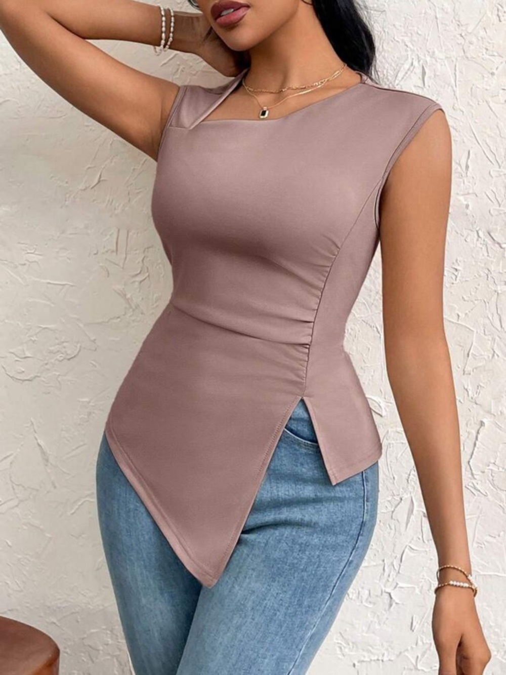 Women’s Sleeveless Asymmetric Top in Mauve